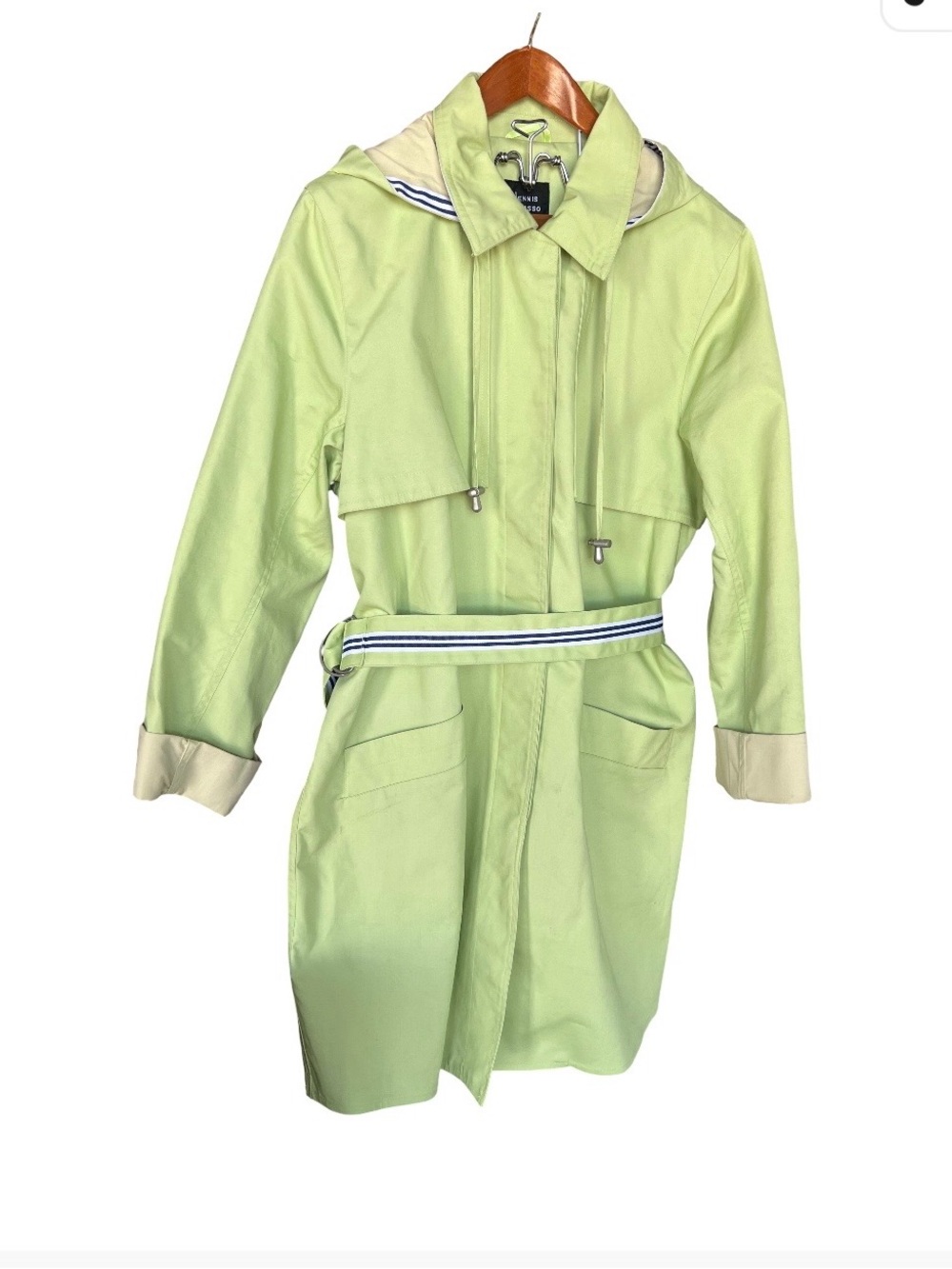 Dennis Basso Light Green Hooded Trench Water Resistant Coat L!